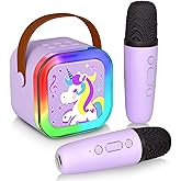 Mini Karaoke Machine with 2 Microphones, Singing Toys for Ages 3, 4, 5, 6, 7, 8 +, Best Gift for Birthday, Party, Christmas | Karaoke Machine for Kids Adults (Purple)