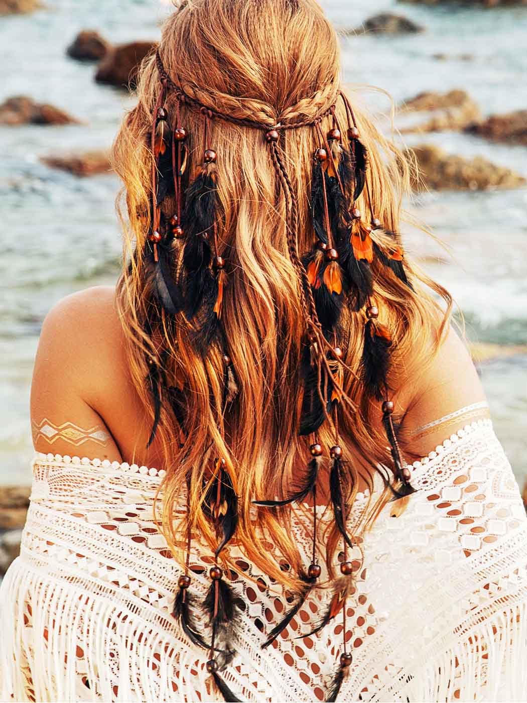 Reaky Feather Headband Boho Headpiece Indian Feather Headbands Hair Piece Jewelry Accessories for Women