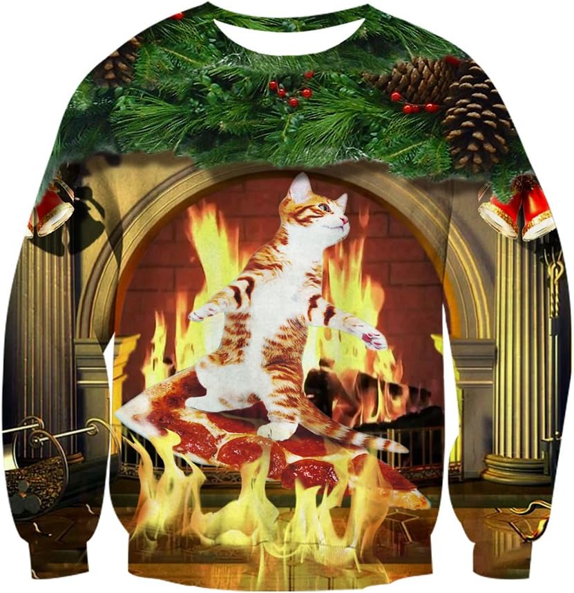 Leapparel Unisex Christmas Crewneck Sweatshirt Novelty Xmas Animal Elf 3D Print Long Sleeve T-Shirt