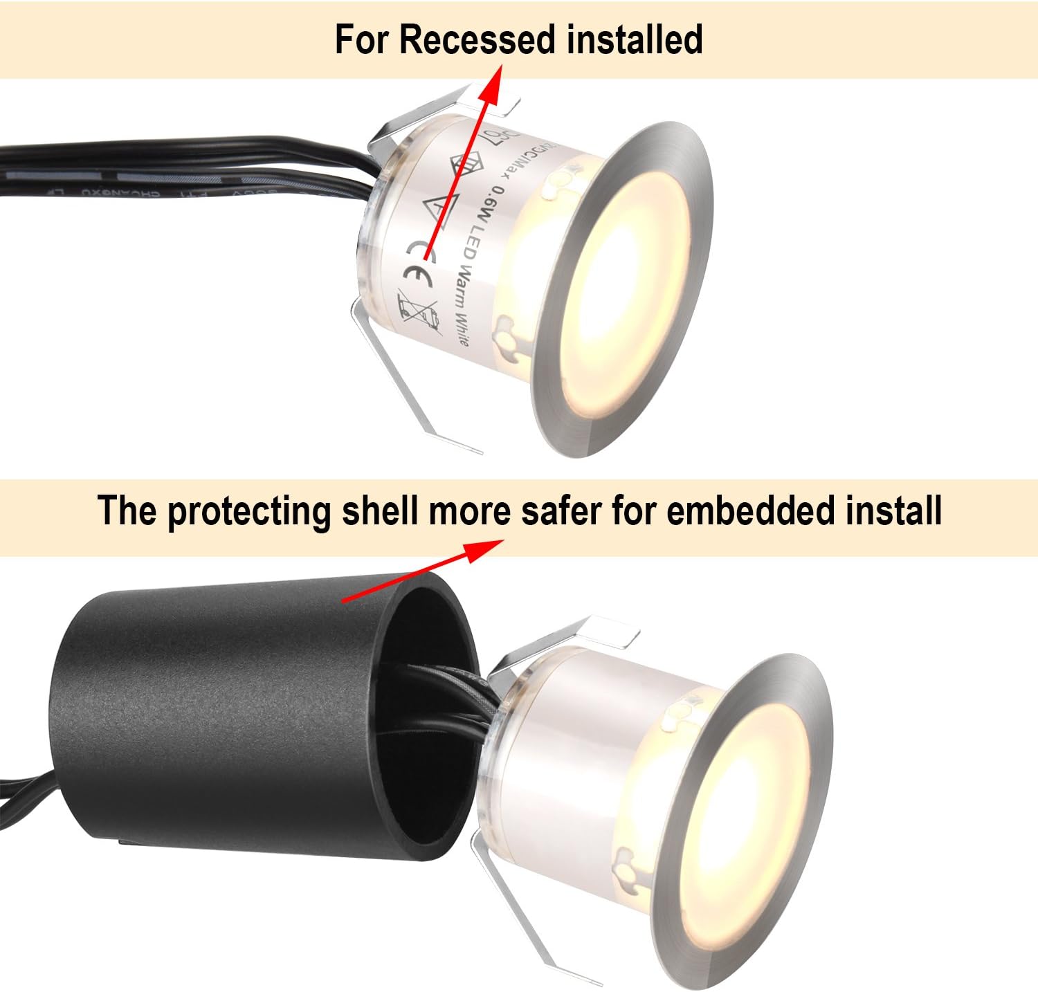 Recessed LED Deck Light Kits with Protecting Shell φ32mm, SMY In Ground Outdoor LED Landscape Lighting IP67 Waterproof, 12V Low Voltage for Garden, Yard Steps, Stair, Patio, Floor, Kitchen Decoration - - 