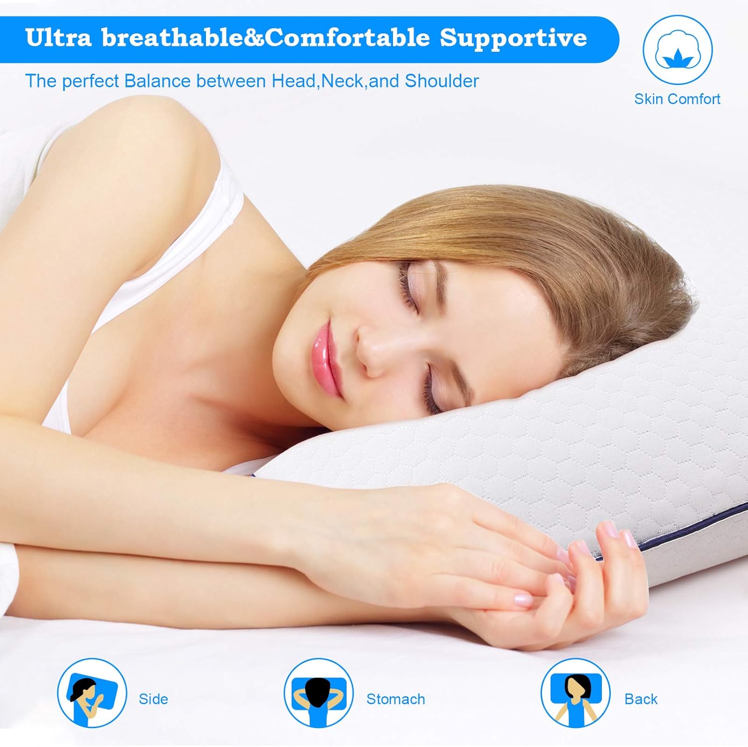 Memory Foam Pillow, Ventilated Pillow for for Side, Back and Stomach Sleep. Machine Washable Pillow Cover Standard Size Pillows for Sleeping: Kitchen & Dining