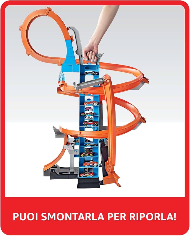 - Torre Scontri Estremi, Pista Alta 83cm con Booster Motorizzato e Macchinina, Giocattolo per Bambini 5+ Anni, GWT39, Imballaggio Sostenibile