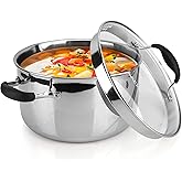 AVACRAFT Tri-Ply Stainless Steel Stockpot with Glass Strainer Lid, Side Spouts, 6 Quart Multipurpose Sauce Pot