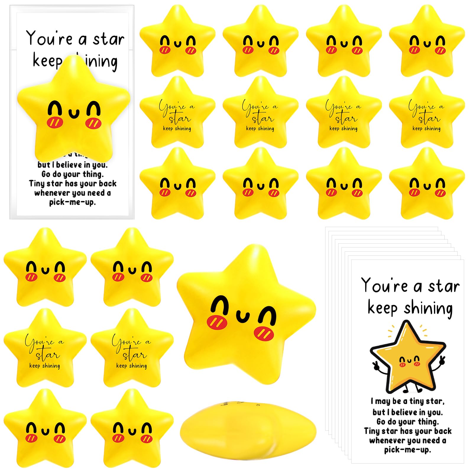 Photo 1 of Libima 30 Pcs Inspirational Stress Balls Bulk for First Day of Class Gifts for Students Appreciation Positive Gift for Coworker Emotional Funny Balls with Card Back to School Supplies (Star)