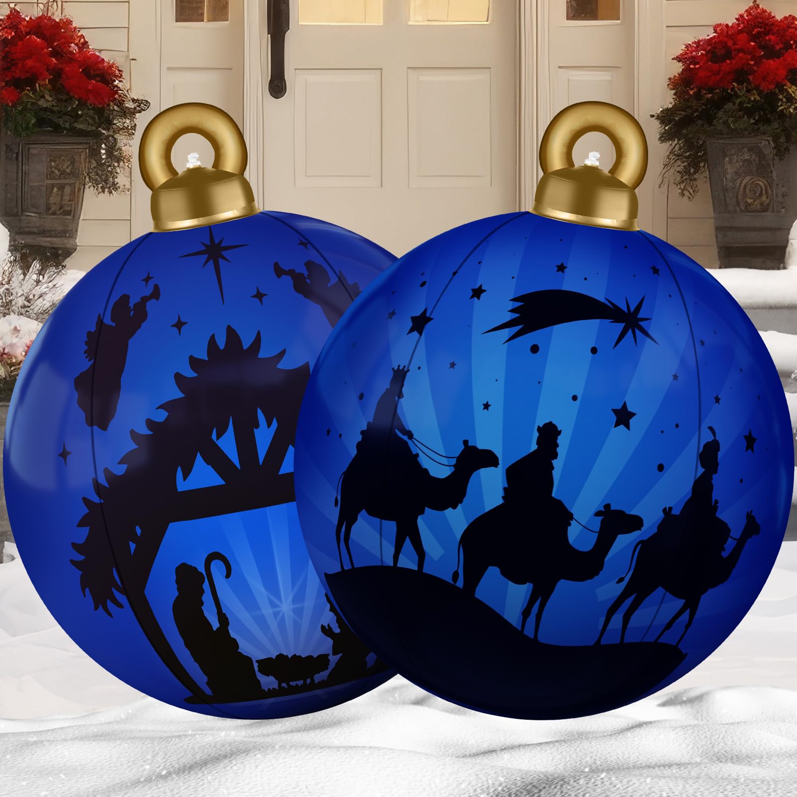 Photo 1 of 2 Pcs 24 Inch Giant Inflatable Christmas Balls,Large Outdoor Inflatable Christmas Balls for Yards, Lawns, Porches, Gardens, Front Doors or Windows Christmas Decorated