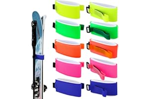 Gosknor 10pcs Ski Strap Fasteners, 2-in-1 Ski Carrying Strap for Snowboard Ski Poles Adjustable EVA Ski Wraps Ties Protective Ski Gear Organizer Christmas Winter Gift (5 Light Colors)