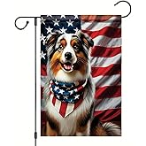 Starlit Patio Patriotic 4th of July Garden Flag with Australian Shepherd Dog American Flag 12x18 Inch Double Sided Yard Summer Banner for Independence Day Memorial Day Decor Outdoor