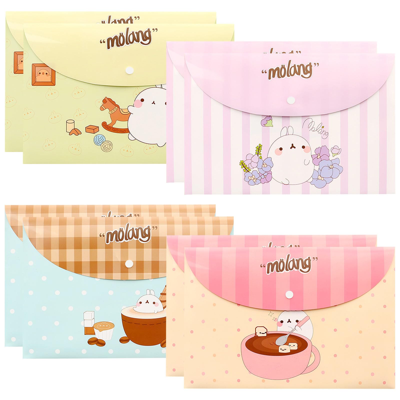 8 Pack A4 Plastic Wallets Folder with Snap Button, Floral Document Folder Waterproof PVC Envelope Folder A4 Plastic Folders for School Home Work Office Organization (Cartoon)