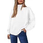 Saodimallsu Womens Mock Neck Sweater Tops Long Lantern Sleeve Fall Casual Loose Knit Basic Pullover Sweaters