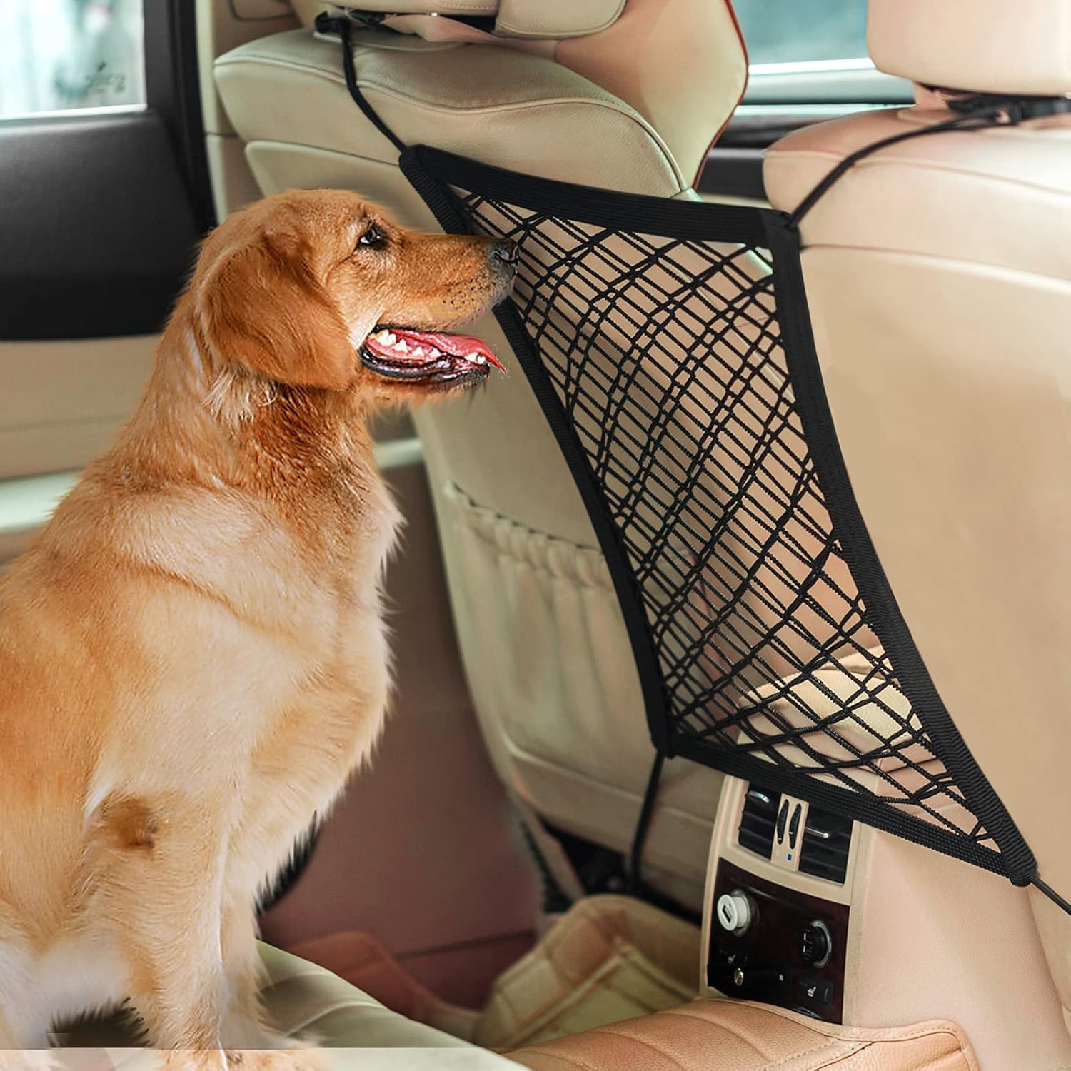 AUTOWN Car Dog Barrier, Dog Net for Car Between Seats, Pet Net Barrier Front Seat, Car Mesh Barrier Back Seat, Universal Stretchy Car Seat Storage Mesh Net : Pet Supplies