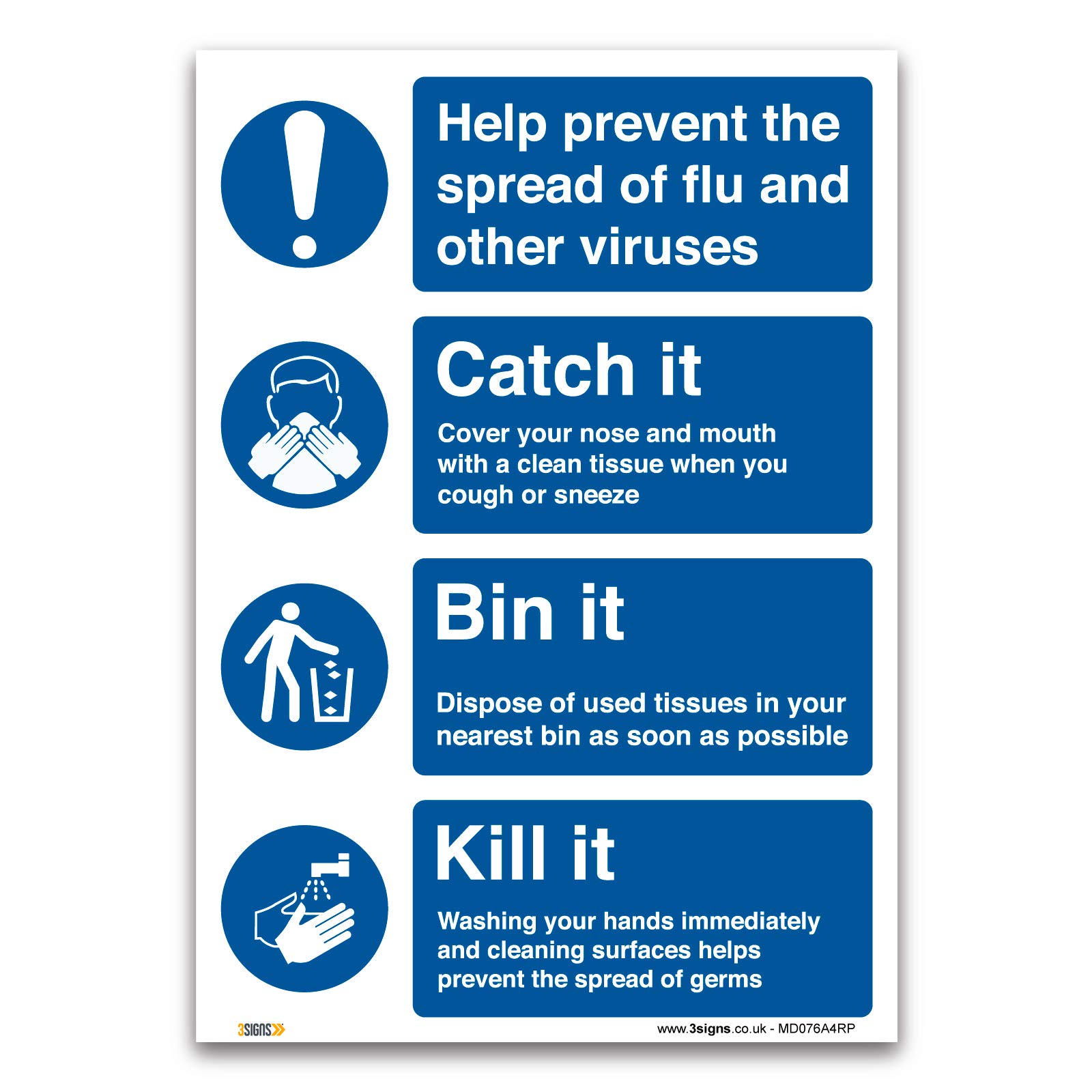 Help prevent the spread of flu and viruses Sign, A4 1mm Rigid Plastic, Office, Retail, Business Warning Door notice