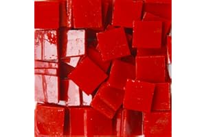 OAKBUD 130pcs/200g Square Mixed Colors Shine Crystal Series Mosaic Tiles, Glass Mosaic Tiles Glitter Crystal Mosaic Perfect for Home Decoration Crafts, 1.5x1.5 cm (Red)