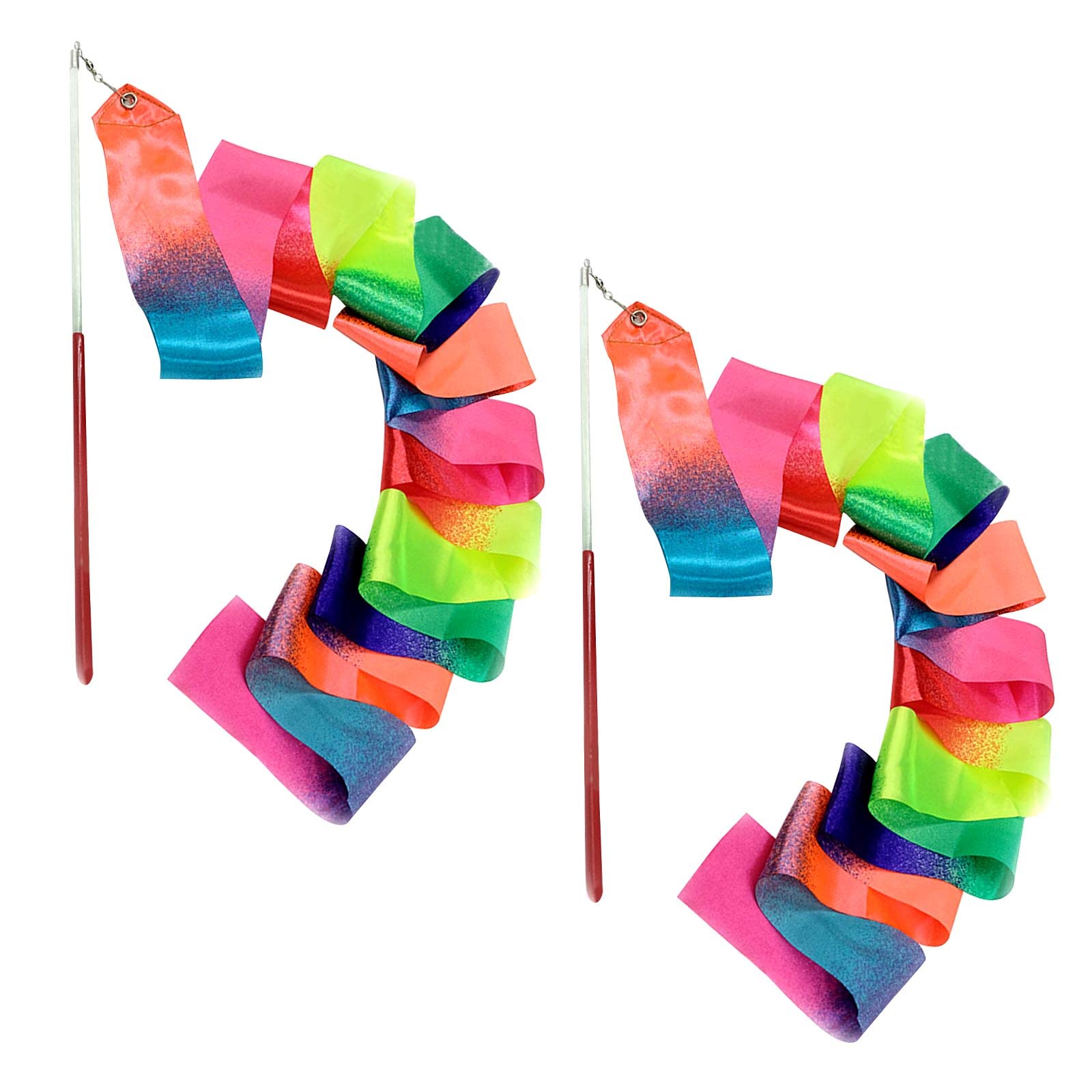 AYNKH 2Pcs Colorful Gymnastic Ribbons, 78.7 inch Rhythmic Dancing Long Streamers with Red Dancer Wand for Kids Artistic Training Performance Party