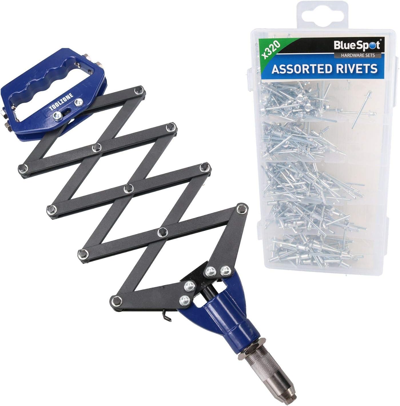 Lazy Tong Blind Pop Pot Rivet Riveter Gun 2.4mm 6.4mm + 320 Aluminium