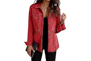 Tankaneo Denim Jacket for Women Distressed Jean Jacket Button Down Oversized Shacket with Pockets 2025