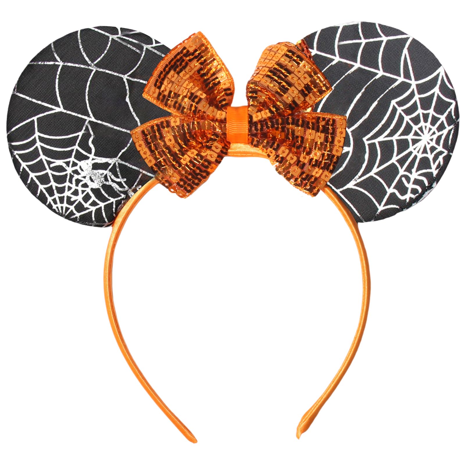 Photo 1 of CIVFCRT Mouse Ears Headbands - Glitter Orange Bow Spider Web Hairbands Headband for Halloween Cosplay Costume Witch Princess Party Hair Decorations Accessories (Spider Web, 1 size)