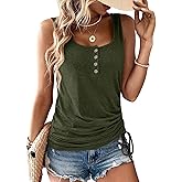 AIZHINENG Womens U Neck Tank Tops Summer Sleeveless Loose Button Casual Henley Shirts