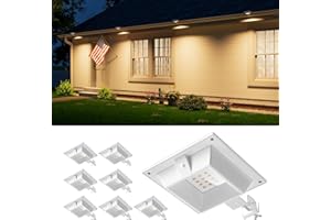 FALOVE 8 Pack Solar Powered Gutter Lights Outdoor Decorative Waterproof 12 LEDs Yard Lamp for Fence, Railing, Outside Wall, Deck, Garden, Path, Backyard, Walkway, Patio, No Drilling Installation (Warm White)