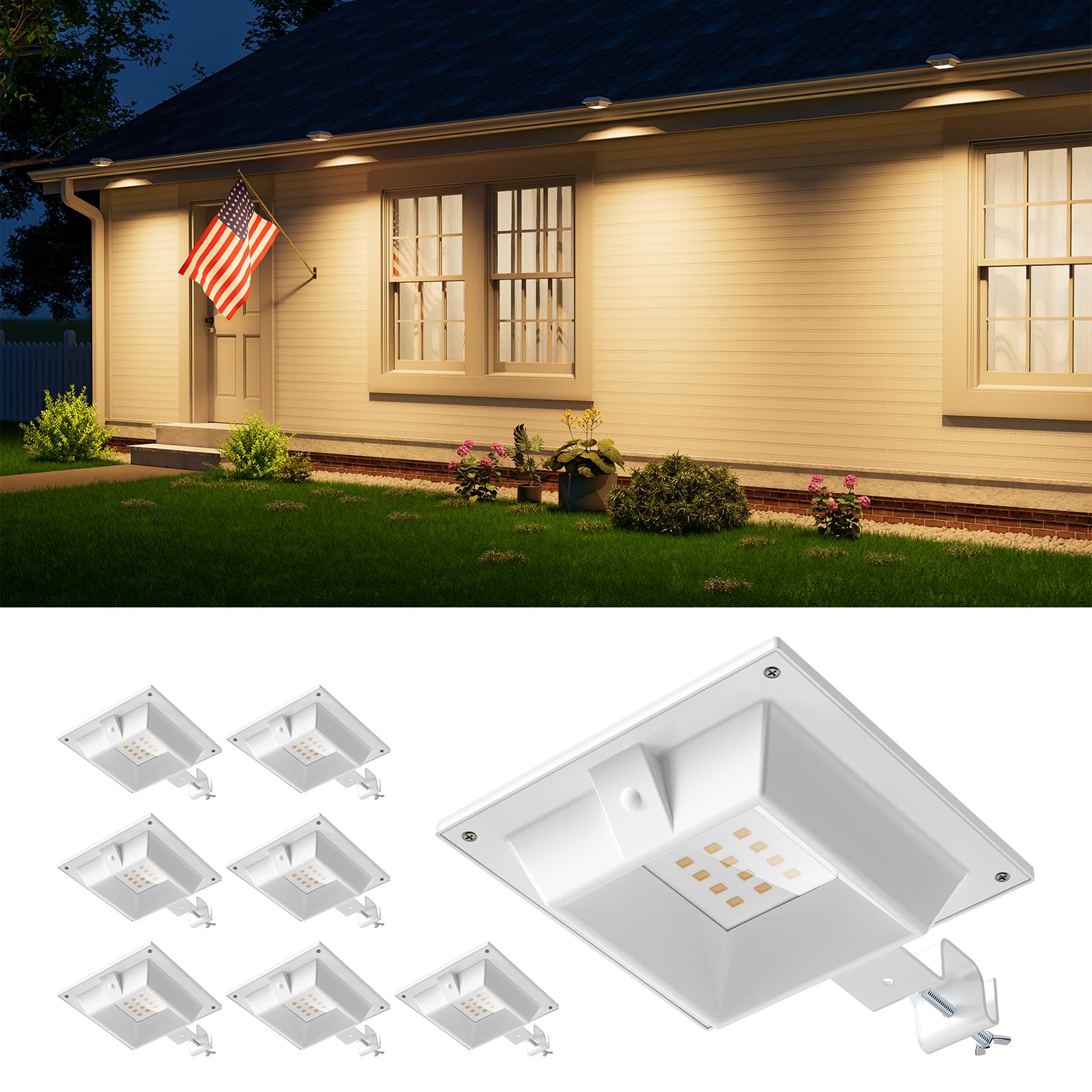 Photo 1 of *USED*
8 Pack Solar Powered Gutter Lights Outdoor Decorative Waterproof 12 LEDs Yard Lamp for Fence, Railing, Outside Wall, Deck, Garden, Path, Backyard, Walkway, Patio, No Drilling Installation (Warm White)