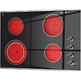 Zarbaco 30 inch ELectric Cooktop Built-in 6700W 4 Burner, 220V Hard Wire | Knob Control, Easy for Older, Dual-Ring Heat Area, 11 Power Level, Large Ceramic Glass Electric Stove for Home Kitchen