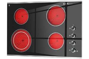 Zarbaco Electric Cooktop 30 inch 4 Burner, 6700W Built-in Radiant Electric Stove Top with Knob Control, Electric Ceramic Stove Cooktop with 11 Level Power Adjustable, 220-240V, Hard Wire