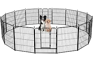 Avocahom Metal Dog Playpen 16 Panel Dog Pen 32Inch Height Exercise Pen w/2 Doors for Small/Medium Dogs Outdoor Indoor RV Yard w/36 Floor Protectors & 8 Straps, Black