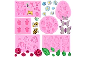 ZiXiang Flower Fondant Cake Mold Rose Butterfly Daisy Rose Leaf Mini Flowers Candy Silicone Molds Bumble Bee Chocolate Molds For Cake Decorating Polymer Clay Gum Paste Set Of 6