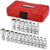 MIXPOWER 19-piece 1/4" Drive Universal Joint Socket Set, 6 Point, SAE &amp; Metric, 5-15mm, 3/16"-9/16", Swivel Socket with Flexible Wobble, CR-V Impact Grade