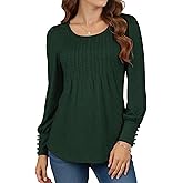 ZENUTA Long Sleeve Shirts for Women Tunic Tops Loose Fit Dressy, Pleated Crewneck Business Casual Blouses Fall Tops 2025