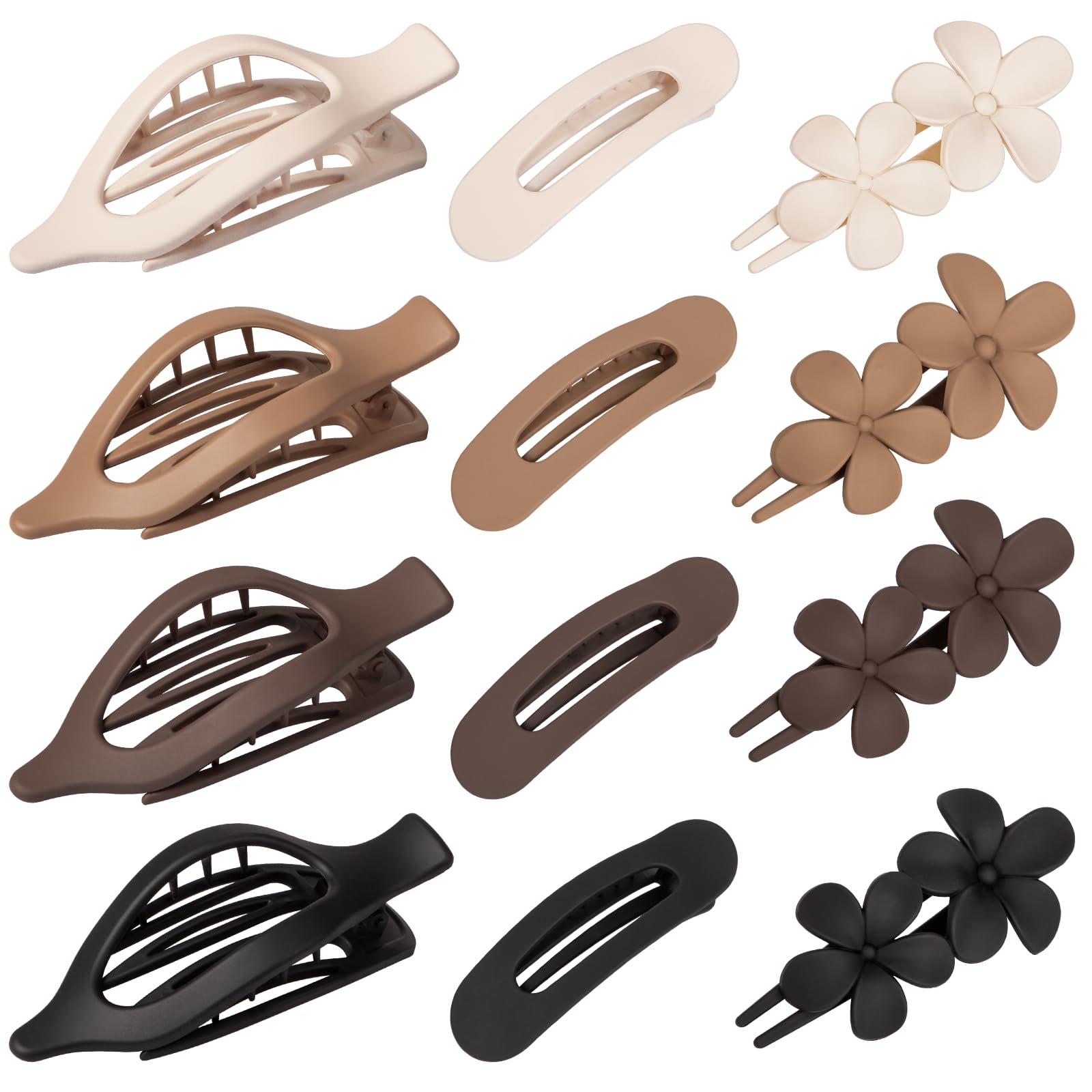 Photo 1 of 12 Pcs Flat Hair Clips for Women - 3 Styles Flat Claw Clips for Thin Thick Hair, Strong Hold Hair Accessories