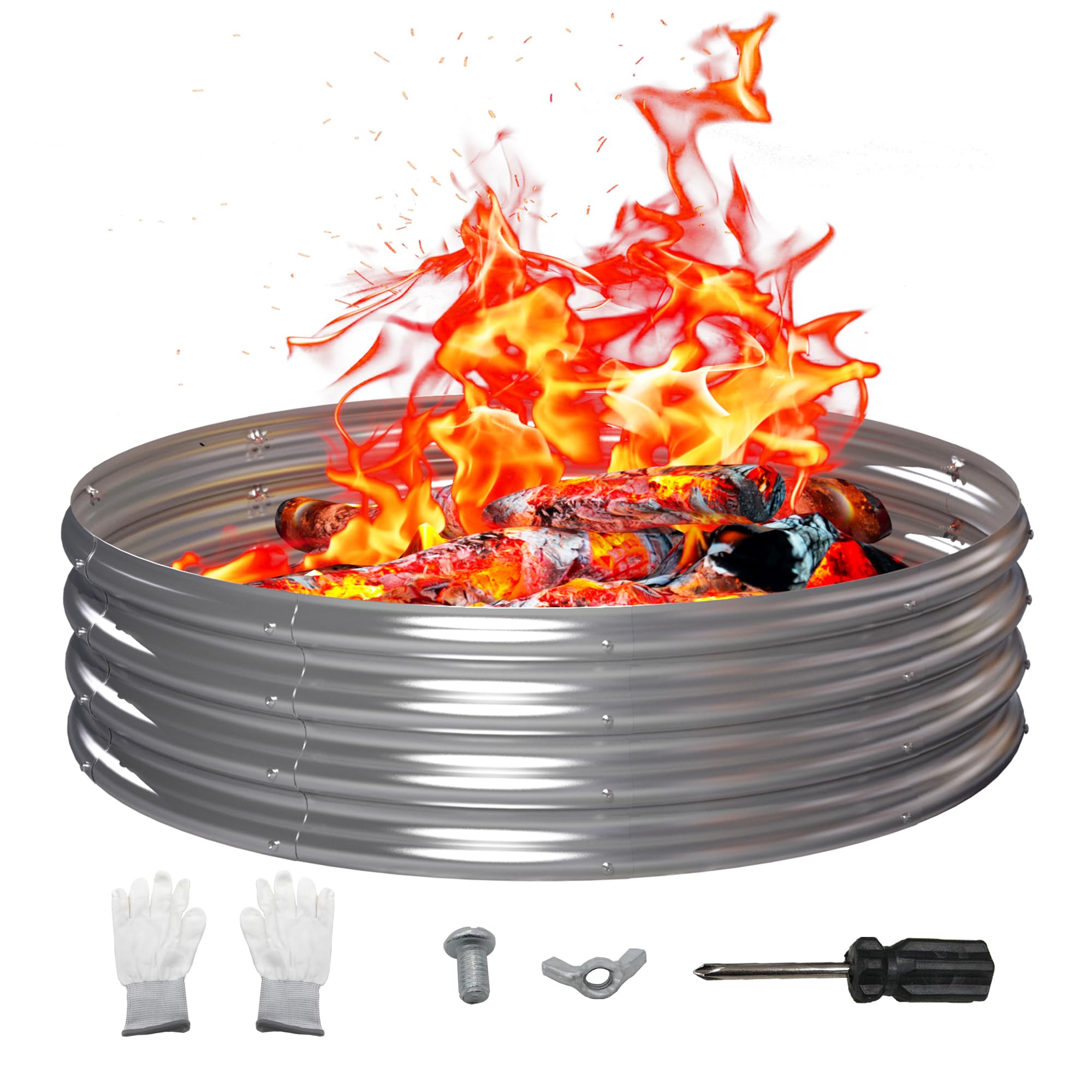 Photo 1 of PROWORX 48 Inch Outdoor Fire Pit Ring, Round Galvanized Portable Fire Pit for Camping, Metal Steel Bonfire Fire Ring for Outside, Backyard