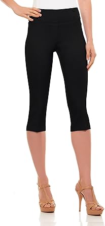 Womens Classic Fit Capri Pants Pull On Style Capris With