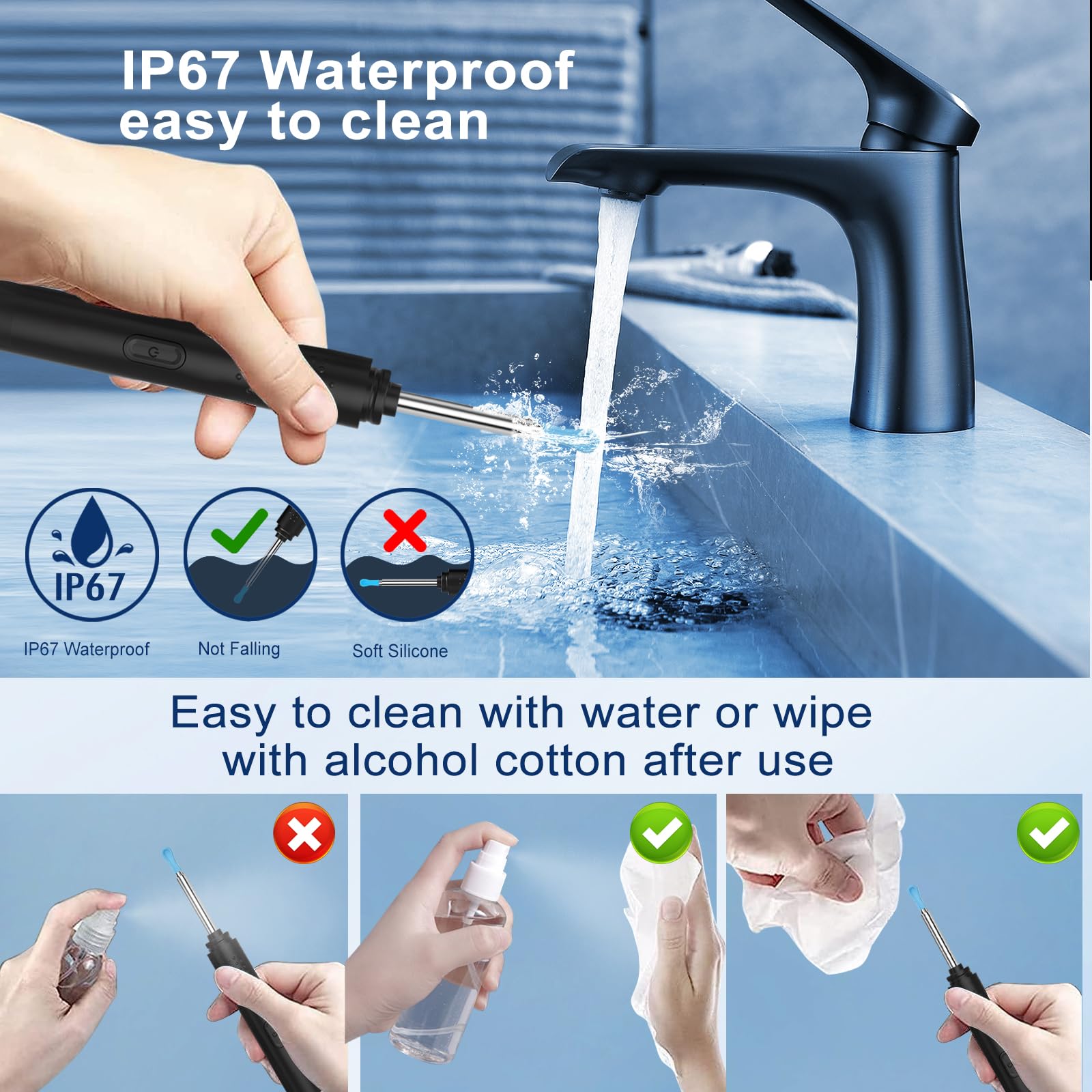 Ear Wax Removal, Ear Cleaner with Camera with 1296P, Earwax Removal kit with 9 Ear Pickand 8 Traditional Tools, Built-in WiFi lP67 Waterproof, Ear Cleaning Kit foriPhone,iPad,Android (Black)