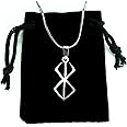 Ann Claridge Berserker Rune Necklace,with 20in Chain,Pure 304 Stainless Steel,Viking Warrior Protection Symbol Charm Pendant and Black Drawstring Bag,Silver