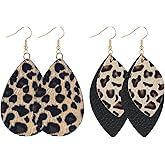4 PCS Leopard Print Earrings, Faux Leather Cheetah Earrings, Lightweight PU Animal Print Earring Jewelry for Women Weddings, Parties, Ceremonies, Banquets, Gifts