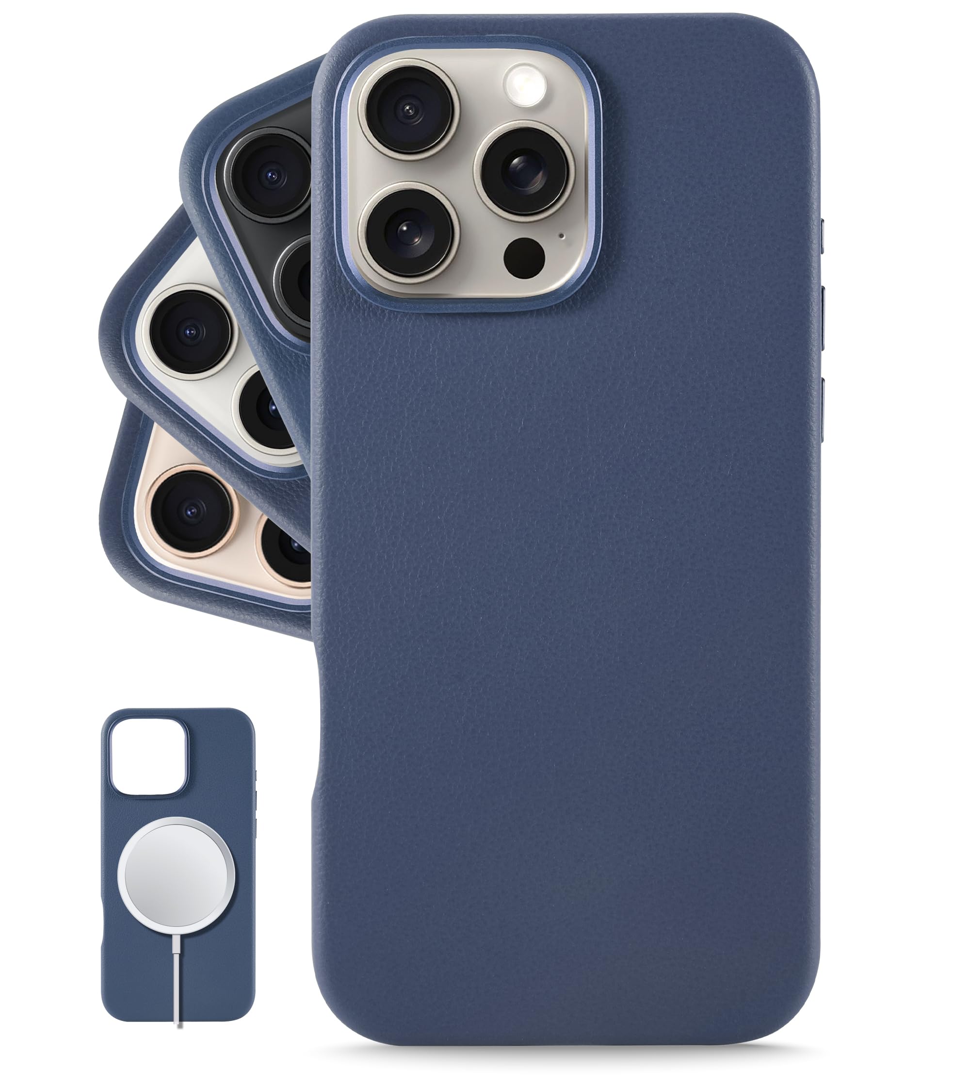 LONLI Classic - for iPhone 16 Pro Max - European Genuine Vele Leather Phone Case - Smoothen and Soften Over Time - [Compatible with Magsafe] - Azzurro Blue