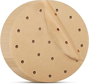 Round Air Fryer Parchment Paper, Beasea 200pcs 7 Inch Unbleached Air Fryer Liners Air Fryer Filter Paper Perforated Parchment Paper Bamboo Steamer Papers for Air Fryer and Steaming Basket