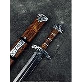 38-Inch Viking Sword with Scabbard – Handmade Damascus Steel Blade – Full Tang Norse Style – Uhtred-Inspired Medieval Sword Replica