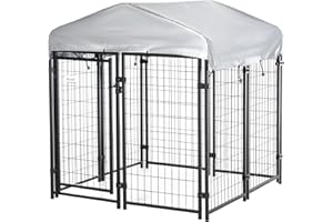 PawHut 4' x 4' x 4.5' Dog Playpen Outdoor, Dog Kennel Dog Exercise Pen with Lockable Door, Water-Resistant Canopy, for Small and Medium Dogs