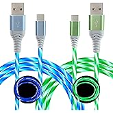 LED USB C Cable [2-Pack, 6FT], Light Up Visible Flowing LED Type C Fast Charging Cable Compatible with Phone 16 15, Samsung Galaxy S24 S23, Pixel and More (Blue & Green)