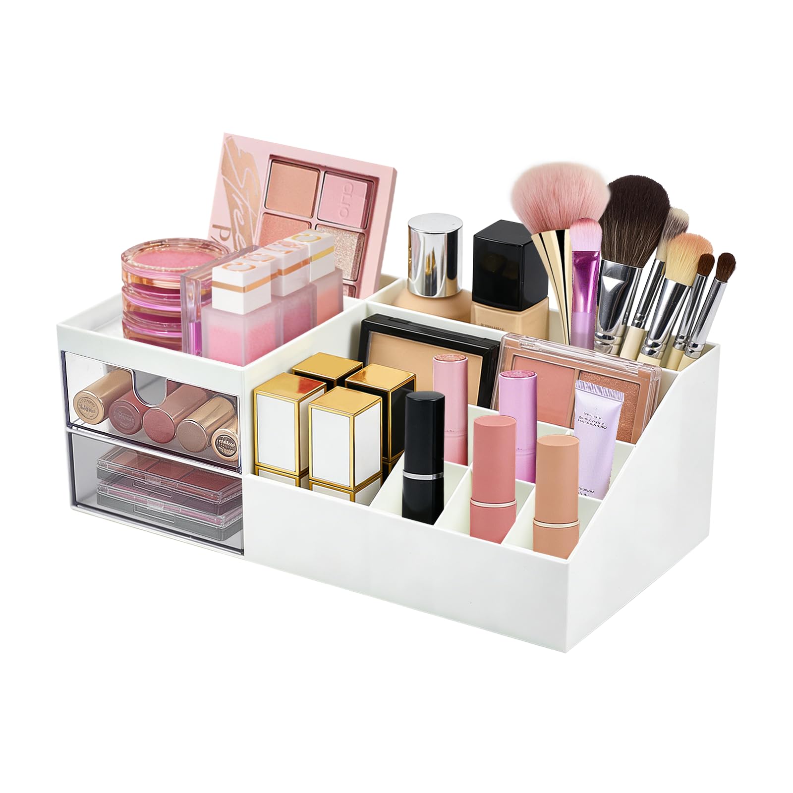 Auptiz Makeup Organiser Makeup Drawers Organizer Box Jewelry Save Box Stationery Storage Make Up Storage Case For Dresser, Bedroom, Bathroom(Plastic,2 Drawers)