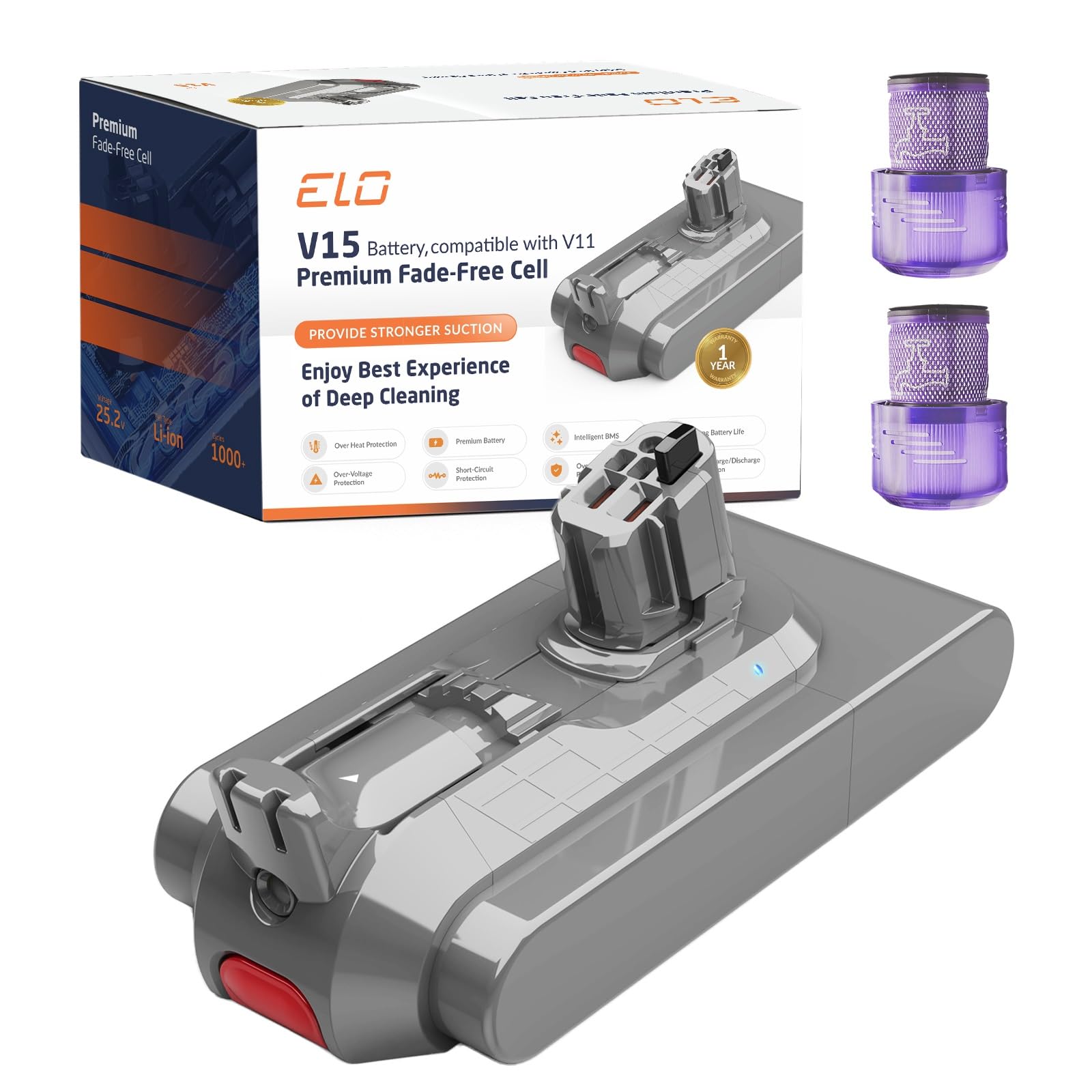 Photo 1 of 95 Mins V11/V15 Battery Replacement - High Capacity, Fast Charging, Strong Suction - Built for Dyson V11/V15 Click-in battery vaccums/ Detect Submarine/Outsize/Extra/Absolute Series - SV15,SV22, SV47