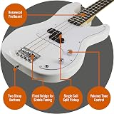3rd Avenue Full Size 4/4 Electric Bass Guitar Beginner Pack 15W Amp White view 4