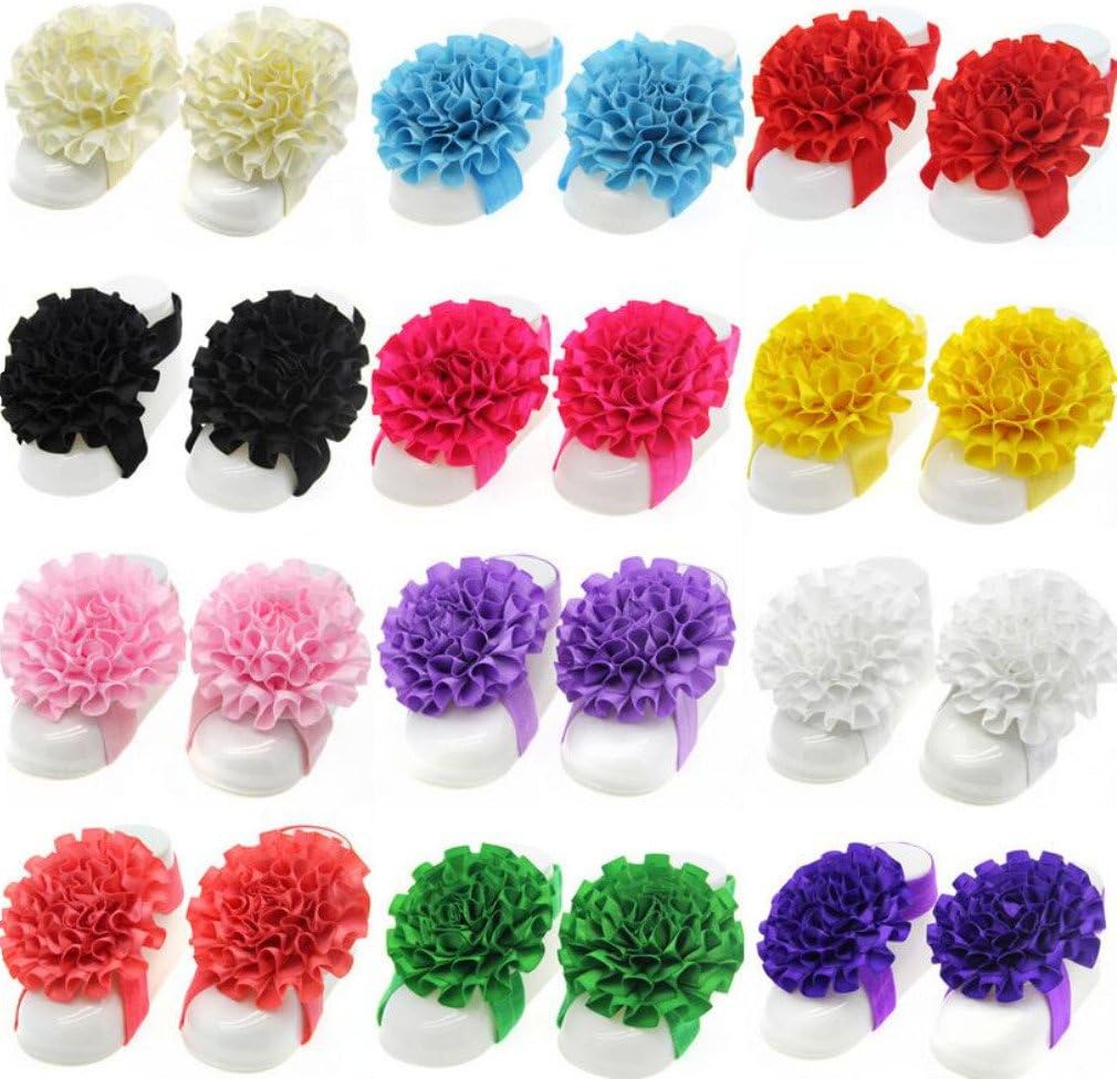 Toptim Baby Girl's Barefoot Sandals Flower and Headbands for Toddlers (set of 12)