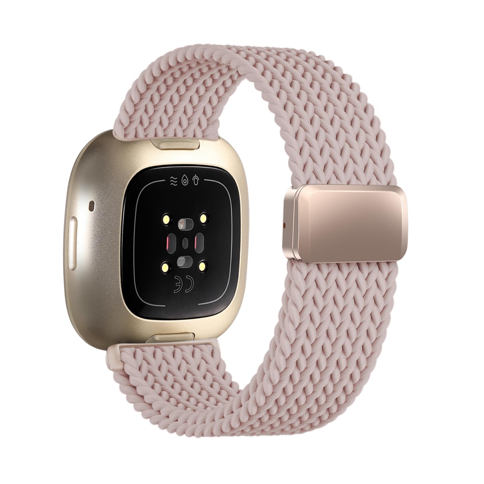 Zythtic Braided Strap Compatible with Fitbit Versa 4 Strap/Fitbit Versa 3 Straps/Fitbit Sense Strap/Sense 2 Strap, Elastic Nylon Strap with Magnetic Clasp for Versa 3/Versa 4/Sense/Sense 2, Sand Pink