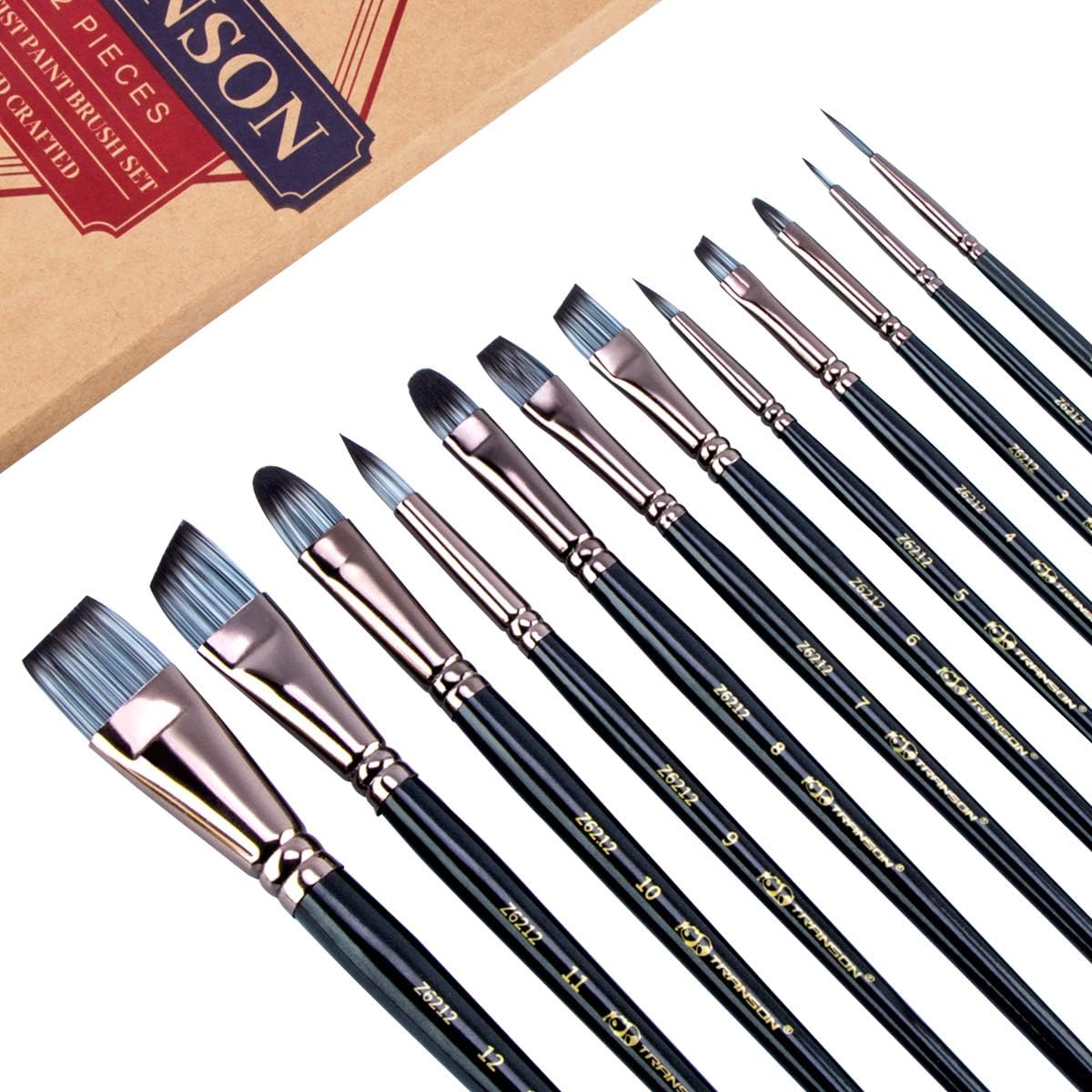 Transon Artist Paint Brush Set of 12 for Watercolor Acrylic Gouache Oil and Tempera Painting