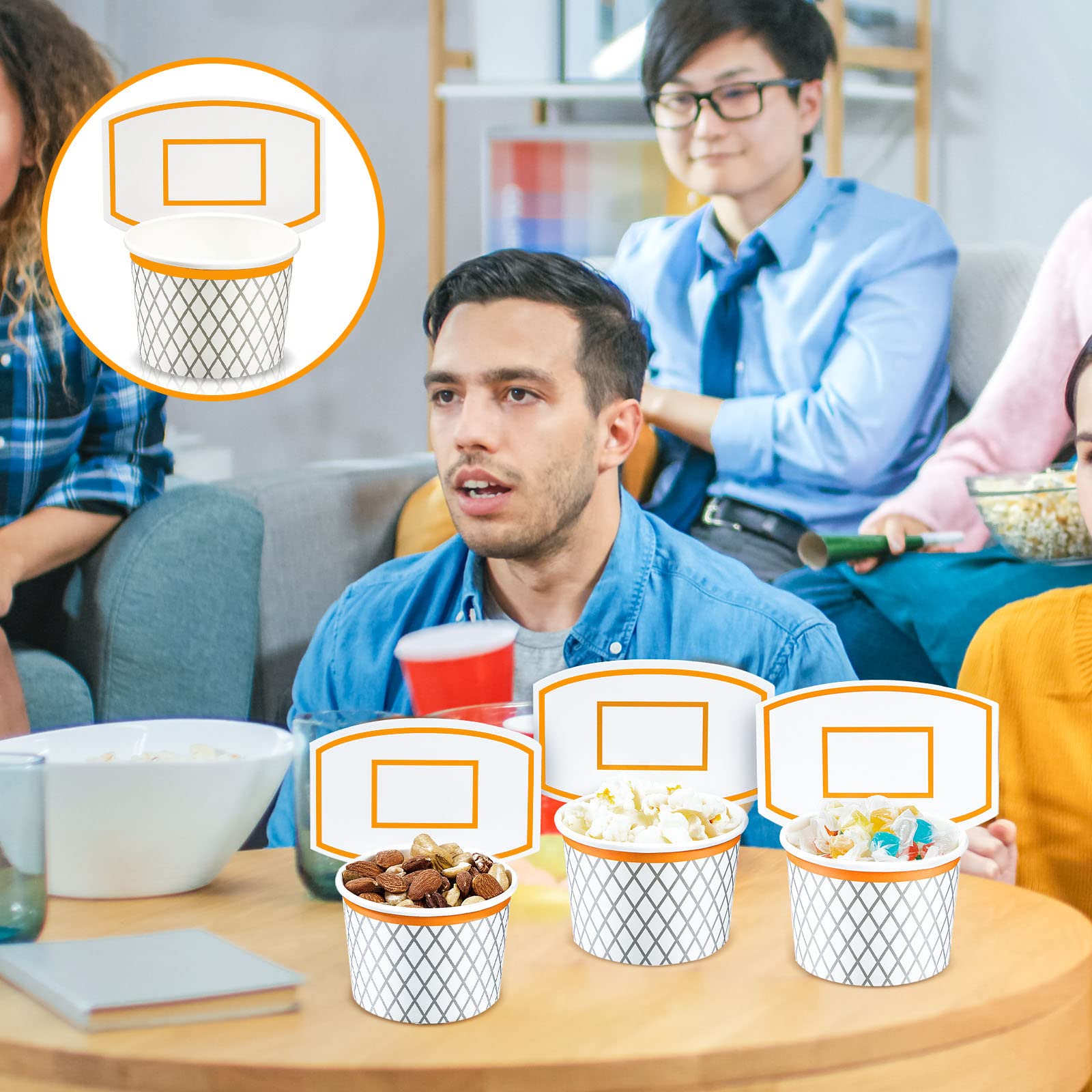 Basketball Hoop Snack Cups Basketball Party Decorations Paper Party Supplies Kids Paper Snack Cups Disposable Treat Food Bowls for Ball Themed Birthday Favors(24 Pieces)