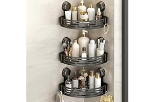 Triangle Suction Cup Corner Shelves, No-Drill Bathroom Corner Shelf, Upgrade Suction Cup Shower Organizer with Towel Bar & Ho