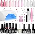 Beetles Gel Nail Polish Kit with UV Light, 6 Colors Pink White Nude Glitter Gel Nail Polish Set with Base Coat Glossy Matte Top Coat Gel Polish Soak Off UV Manicure Valentines Gift for Women