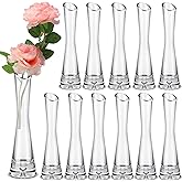 Ninehaoou 12 Pcs Glass Bud Vases for Centerpieces, 7.87 Inch Maria Bud Vase Clear Slant Vase Small Skinny Decorative Slim Single Flower Vase for Wedding Party Event Home Office Decoration
